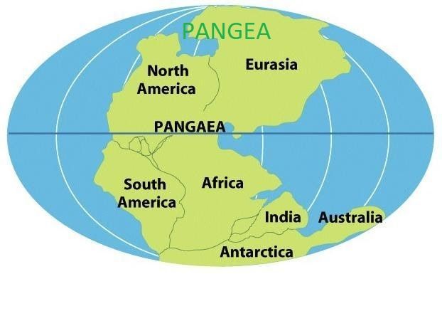 Mapa de la Pangea en la era Mesozoica