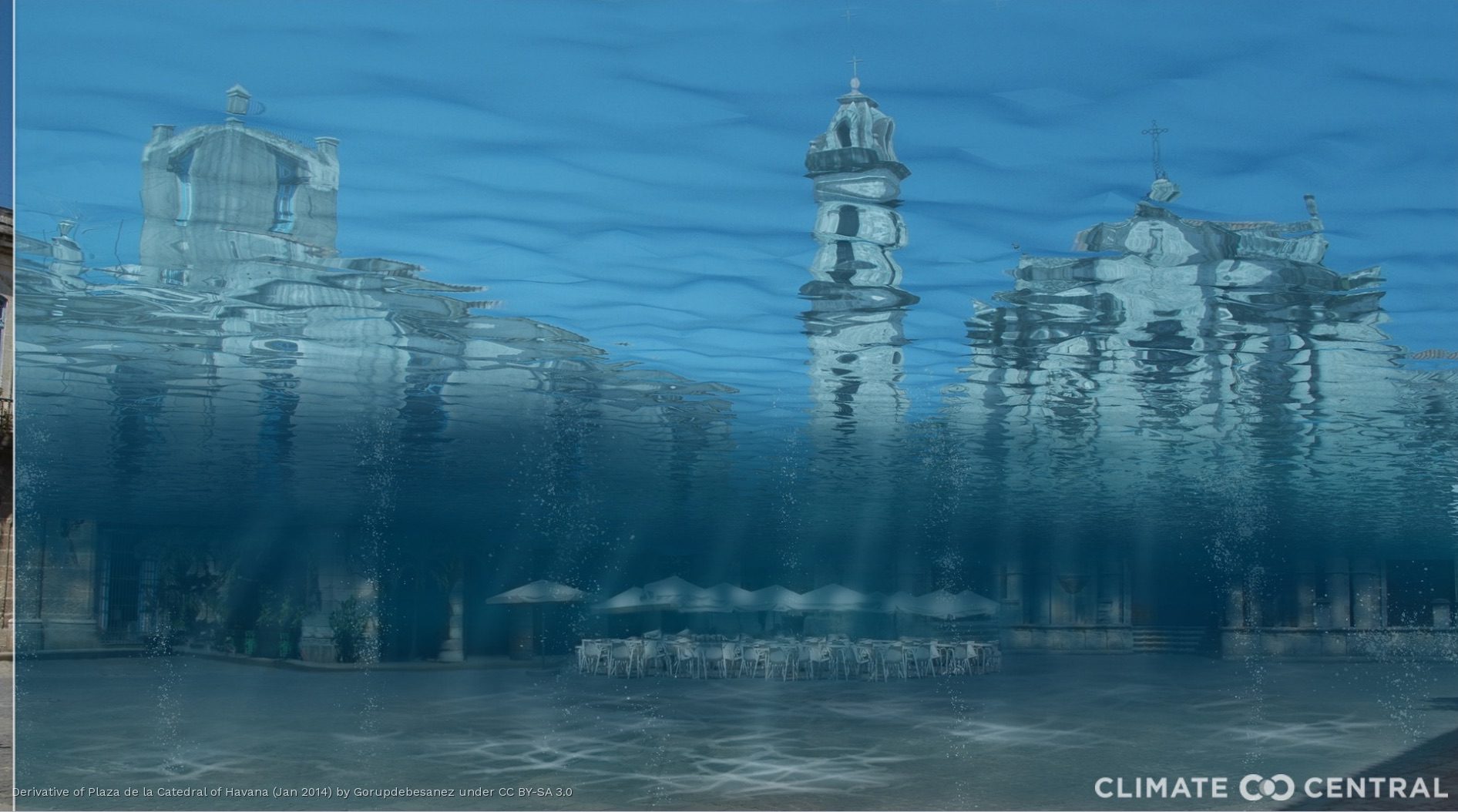 Ciudad costera inundada por el mar